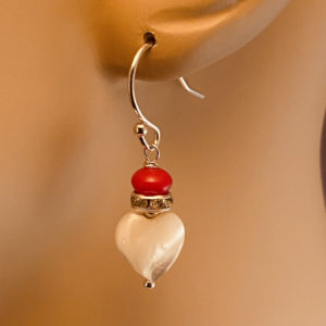 Red Coral Pearl Heart Earrings