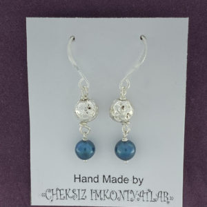 Silver Ball with Blue Stone Ball Earrings