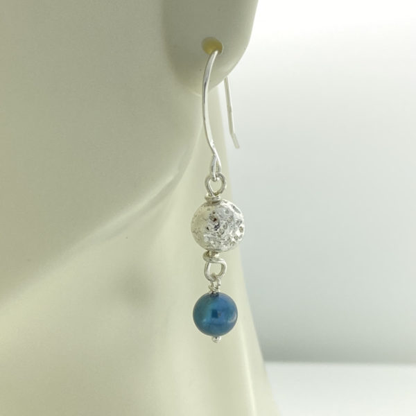 Silver Ball with Blue Stone Ball Earrings