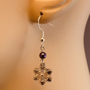 Snowflake with Purple Bead Earrings