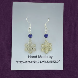 Snowflake with Purple Bead Earrings