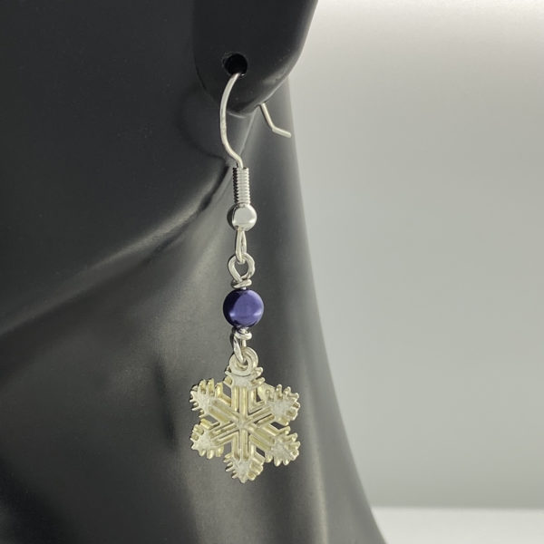 Snowflake with Purple Bead Earrings