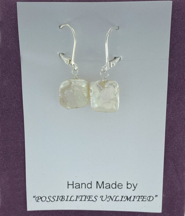 Square Pearl Silver Lever-back Earrings