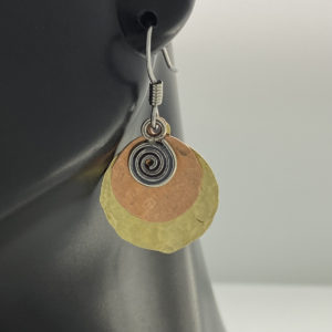 Brass, Copper and Silver Spiral Earrings – JCL165
