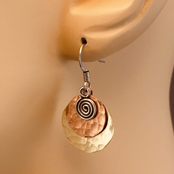 Brass, Copper and Silver Spiral Earrings – JCL165