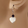 hypoallergenic earrings | White Pearl Heart with Blue Bead Earrings