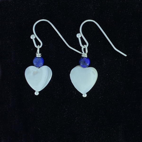 White Pearl Heart with Blue Bead Earrings – JPU014