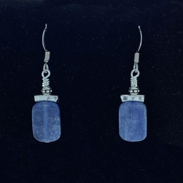 Blue Kyanite Rectangle with Silver Bar Earrings – JCL196