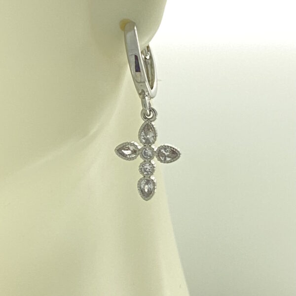 Cross Huggies in Platinum Earrings – JSP135-038s