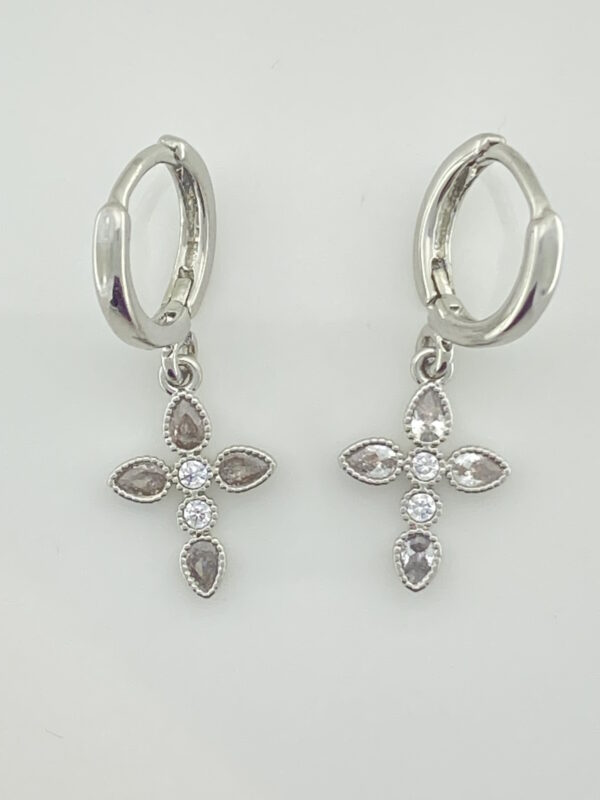 Cross Huggies in Platinum Earrings – JSP135-038s