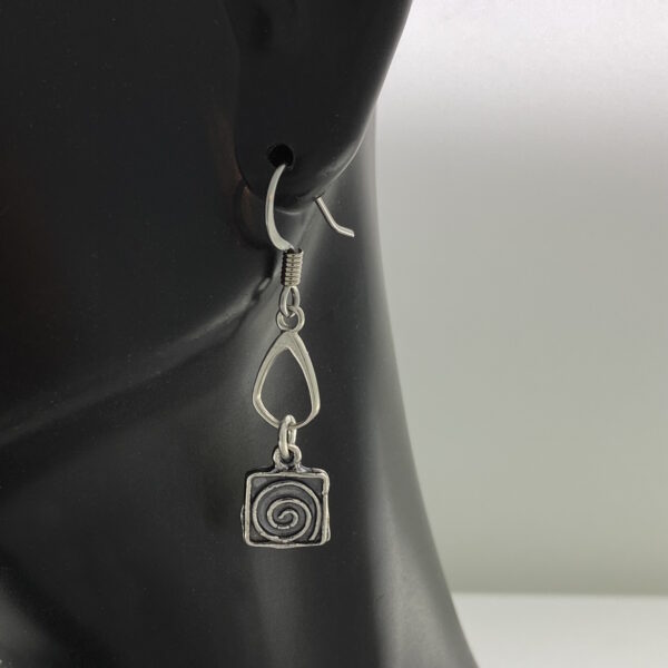 Sterling Silver Square Spiral with Teardrop Earrings – JCL209