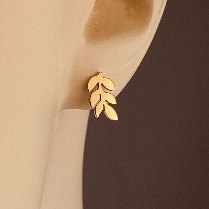hypoallergenic earrings | Gold Rowen Leaf Stud Earrings