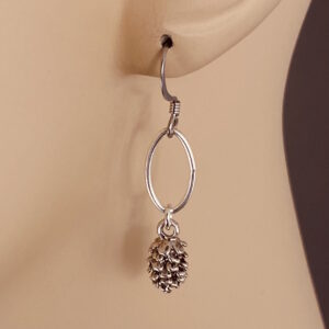 Silver Pinecone On Sterling Silver Oval Link Earrings – JCL225