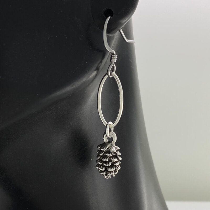Silver Pinecone On Sterling Silver Oval Link Earrings – JCL225
