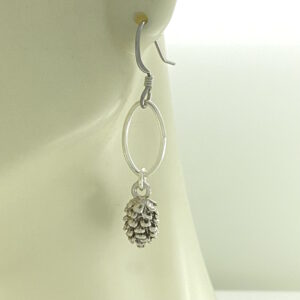 Silver Pinecone On Sterling Silver Oval Link Earrings – JCL225