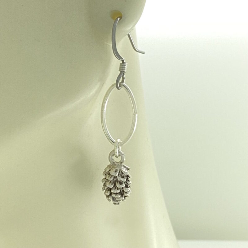Silver Pinecone On Sterling Silver Oval Link Earrings – JCL225